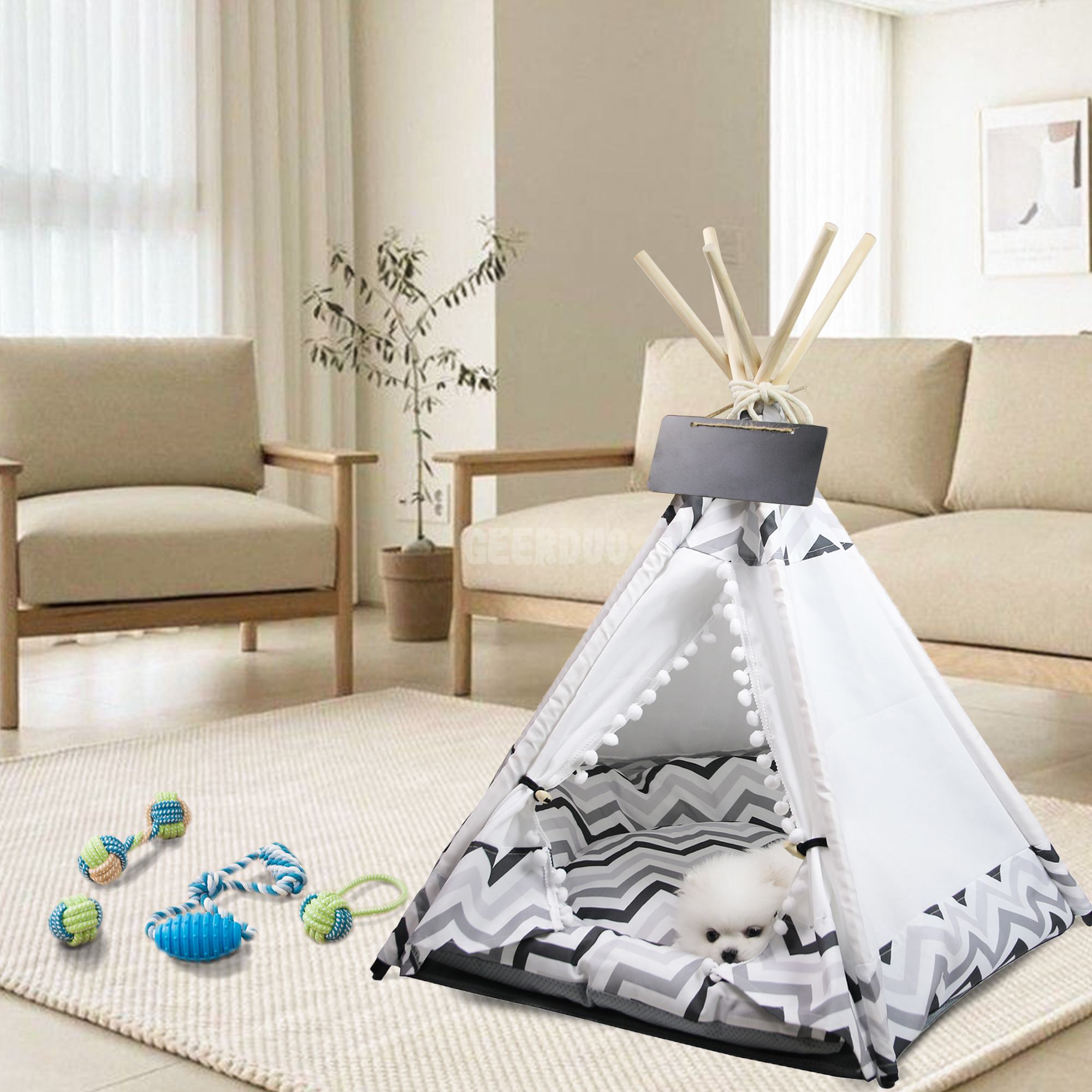 Portable Pet Teepee for Small Pets with Cushions GRDTE-6
