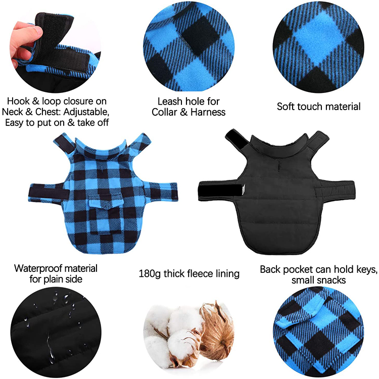 British Style Plaid Dog Winter Coat for Windproof Cozy Cold Weather , GRDAC-9