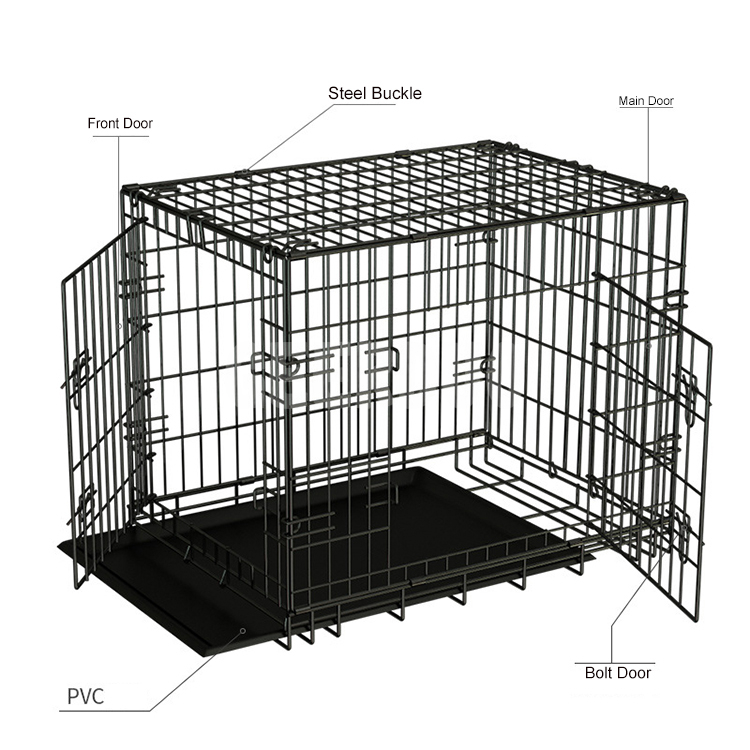 Folding Mental Double Door Dog Crate with Leak-Proof Pan, Floor Protecting Feet GRDCC-6