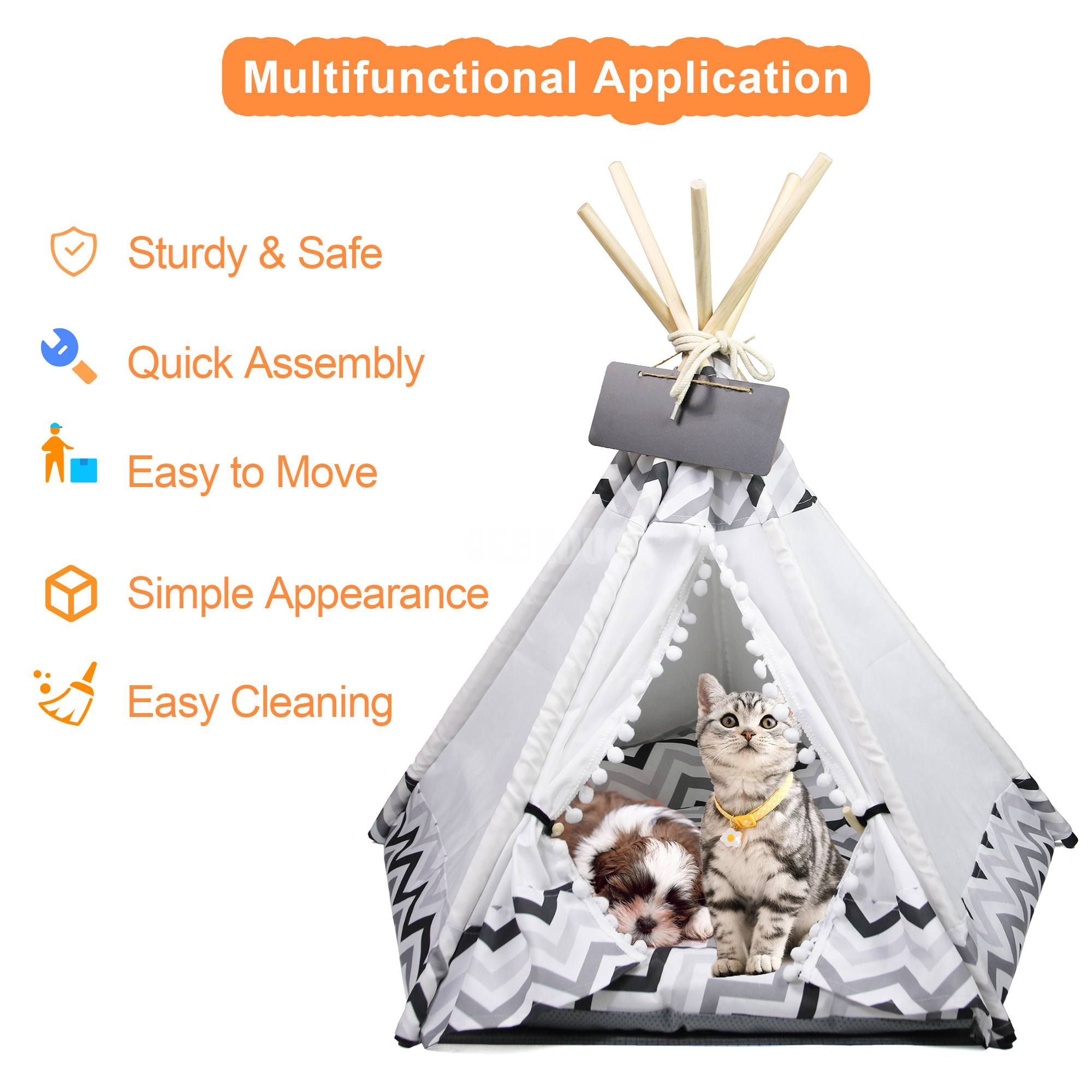 Portable Pet Teepee for Small Pets with Cushions GRDTE-6