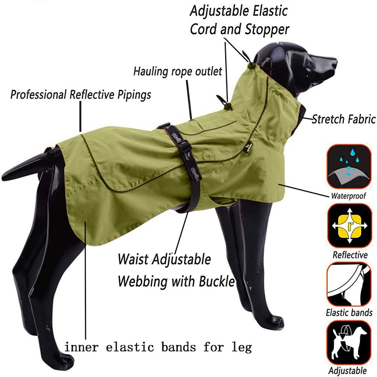 Dog Raincoat Waterproof Pet Rain Jacket with Leash Hole , GRDAR-10