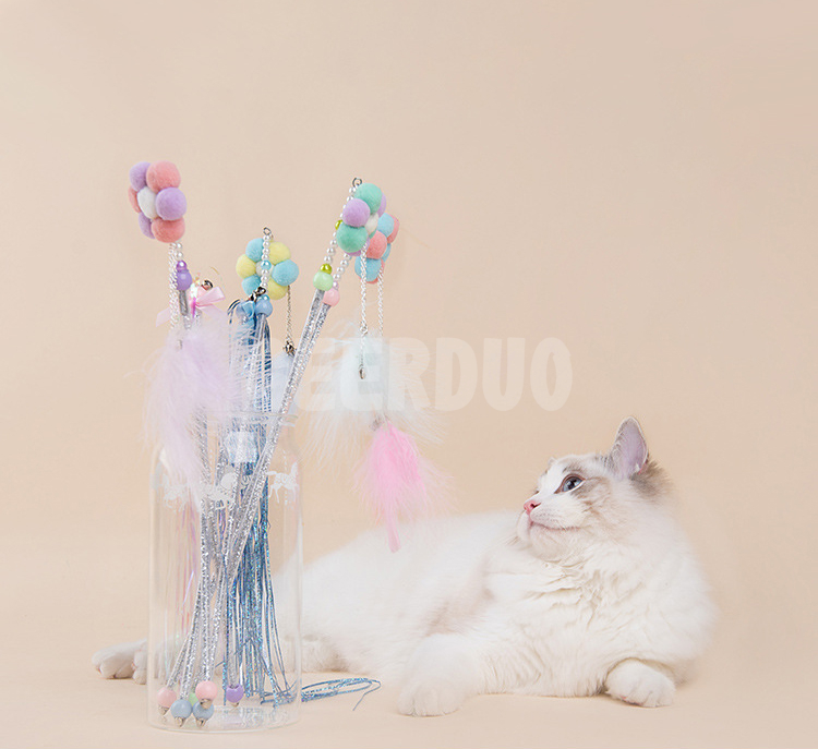 Cat Wand Toys, Interactive Cat Teaser Wand Cat Feather Toys with furry GRDTC-5