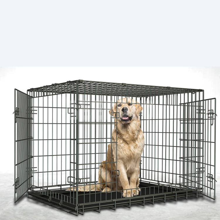 Folding Mental Double Door Dog Crate With Floor Protecting Feet GRDCC-6
