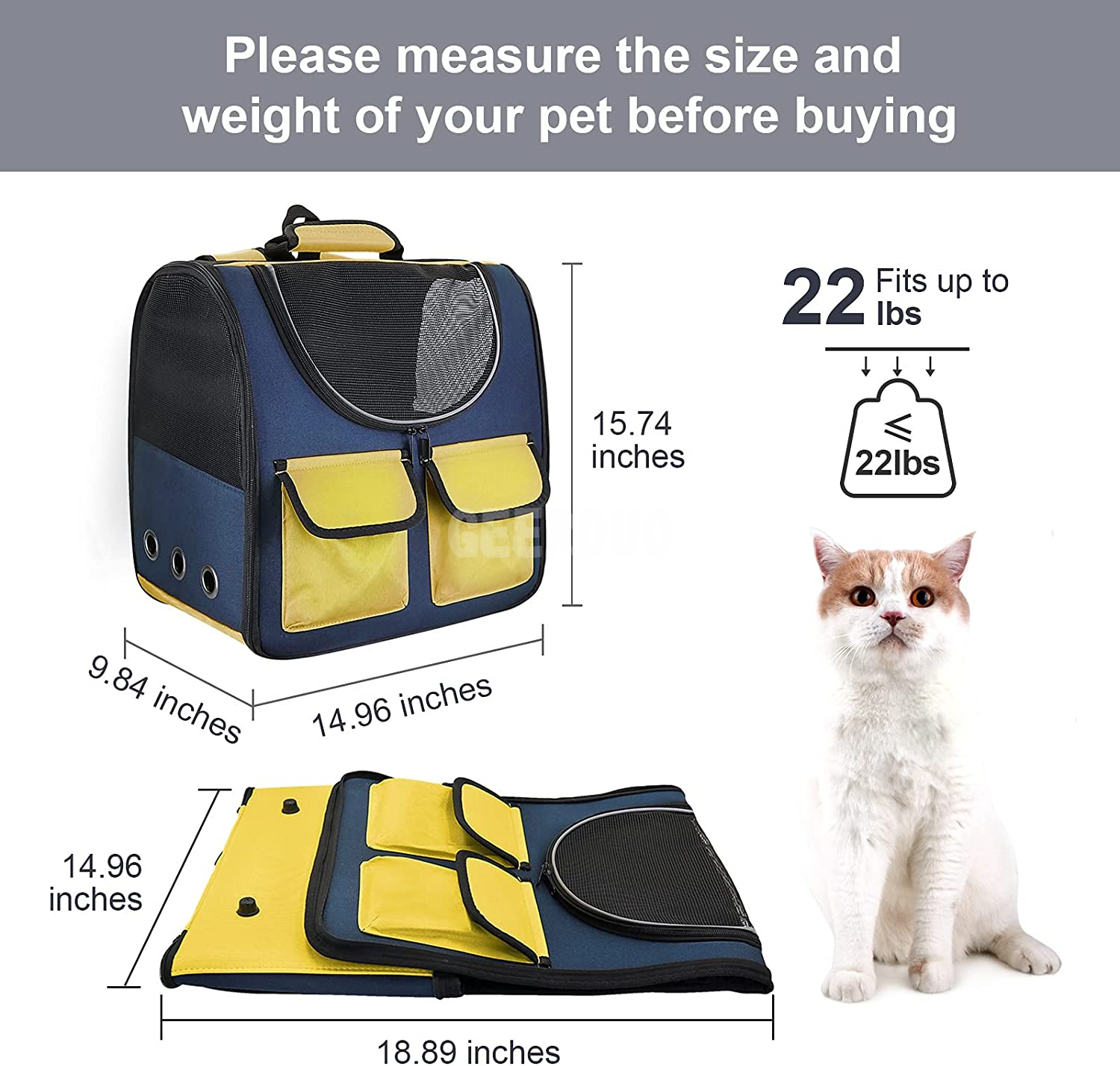 Pet Travel Carrier Backpack for Hiking Camping GRDBB-8