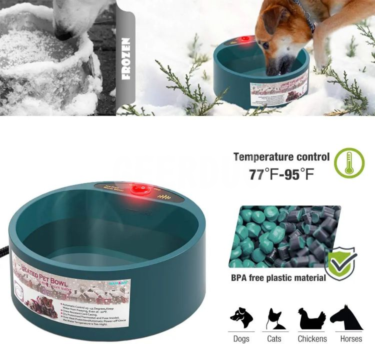 Heated Pet Water Bowl 2.2 Liters Dog Thermal-Bowl Pet Heating Water Dish GRDSP-8