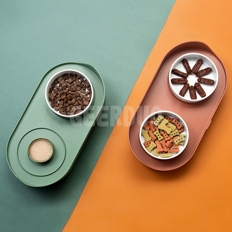 Morandi Color Double Pet Feeding Bowl with Food Storage GRDFB-4